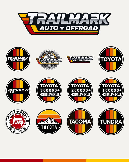 Trailmark stickers: Toyota, 4Runner, Tacoma, Tundra, High Mileage Club and Trailmark designs